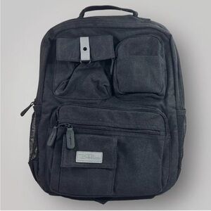 Bella Russo Black 17” Canvas Multi Pocket USB Port Laptop Backpack Carryall, nib